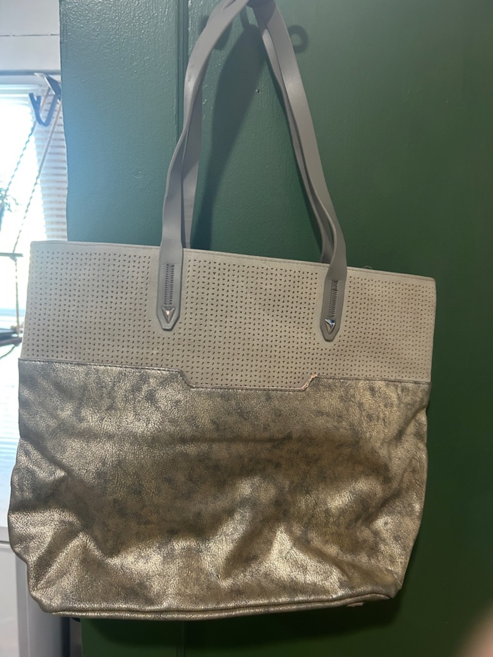 Metallic Gold and Cream Perforated Tote Bag
